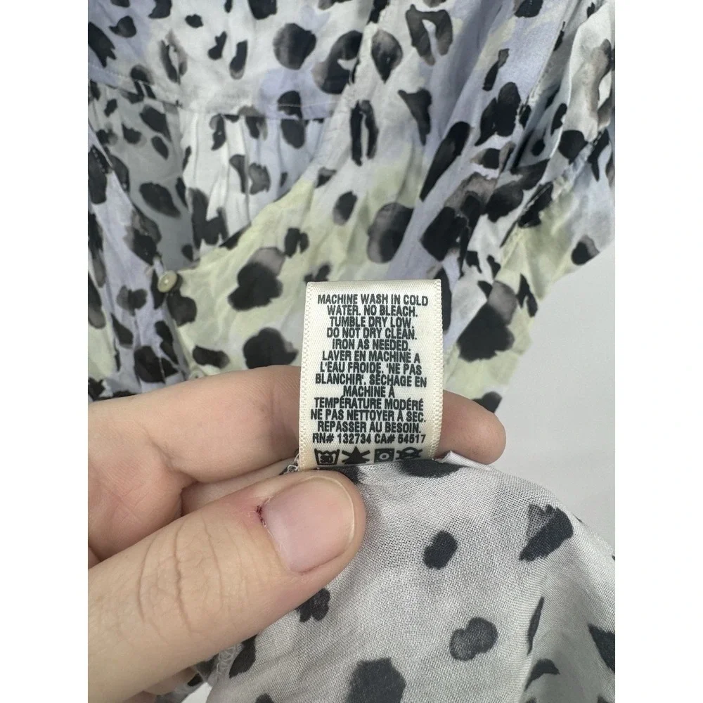 Bella Dahl Animal Print Button Blouse Women M Blue Preppy Bohemian Tie Bottom - Picture 5 of 8